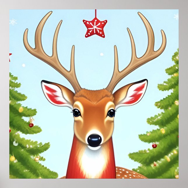 Poster Cena de Deer na Wonderland de inverno (Frente)