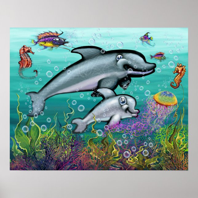 Poster Cena de Fantasia Aquática com Golfinhos (Frente)