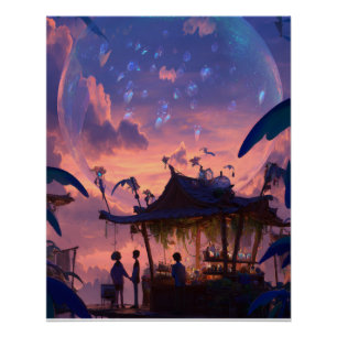 Pôster Cena de Fantasia do Pavilhão Crepuscular Iluminado