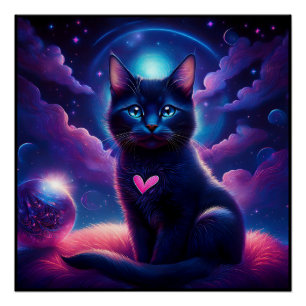 Pôster Cena de Fantasia Gatinho Preto Olhos Azuis Lindos
