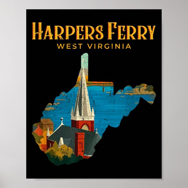 Poster Cena de Harpers ferry Virgínia Ocidental mapa retr (Frente)