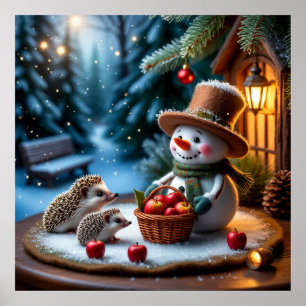 Poster Cena de Inverno Aconchegante Com Boneco de Neve eo