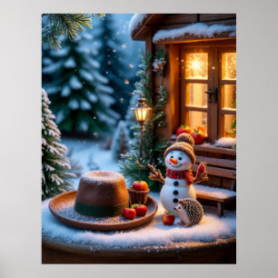Poster Cena de Inverno Aconchegante Com Boneco de Neve, O
