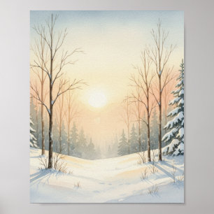 Poster Cena de Inverno Aconchegante em Aquarela – Florest