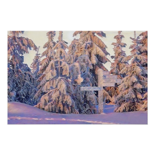 Pôster Cena de inverno com árvores nevadas aquarela  (Frente)