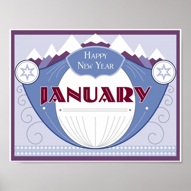 Poster Cena de inverno da Arte de Janeiro com Montanhas S (Frente)