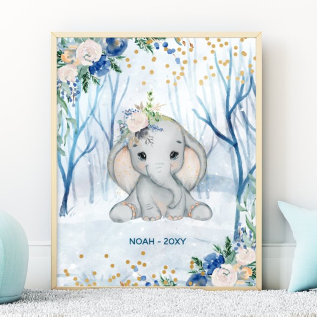 Poster Cena de inverno do Elefante Baby - Nursery (Criador carregado)