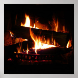Poster Cena de Inverno Quente com Lareira para Fotografia