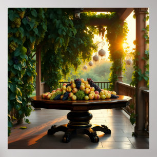 Poster Cena De Jardim Lush Com Maçãs E Uvas De Ripe