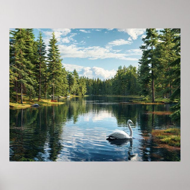 Poster Cena de Lago Serena com Cisne (Frente)