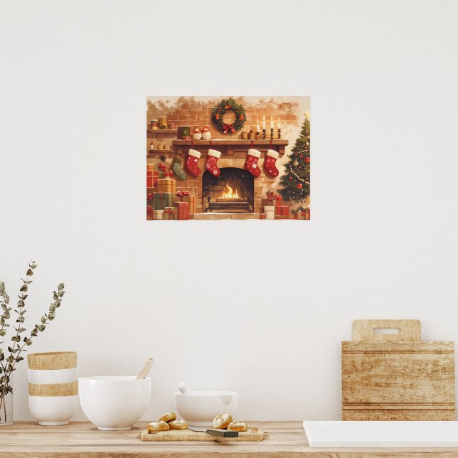 Poster Cena de Lareira de Natal Quente (Cozinha)