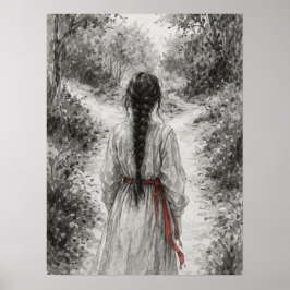 Poster Cena de Mulher em Caminho na Floresta