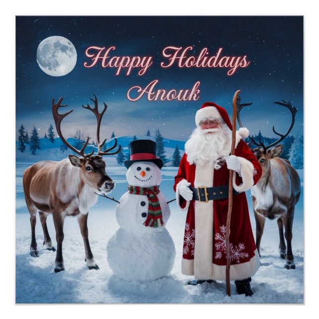 Pôster Cena de Natal Clássica com Papais noeis, Snowman (Frente)