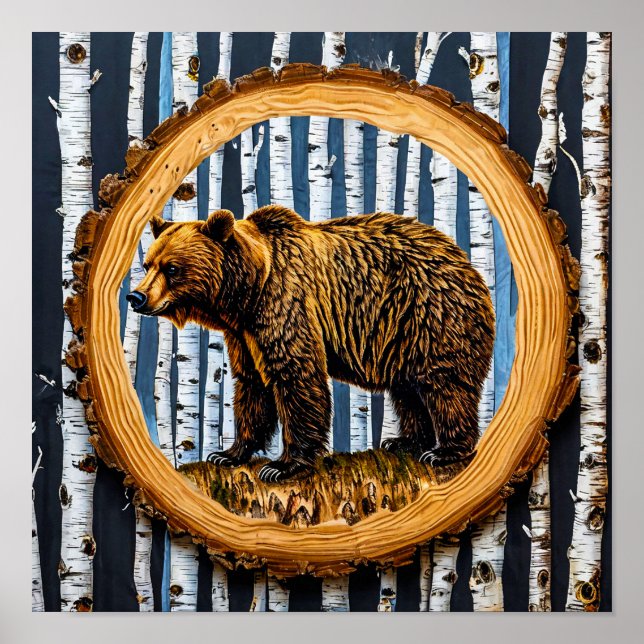 Poster Cena de natureza de desenho animado de Urso Pardo  (Frente)