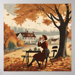 Poster Cena de outono com uma mulher dos anos 50