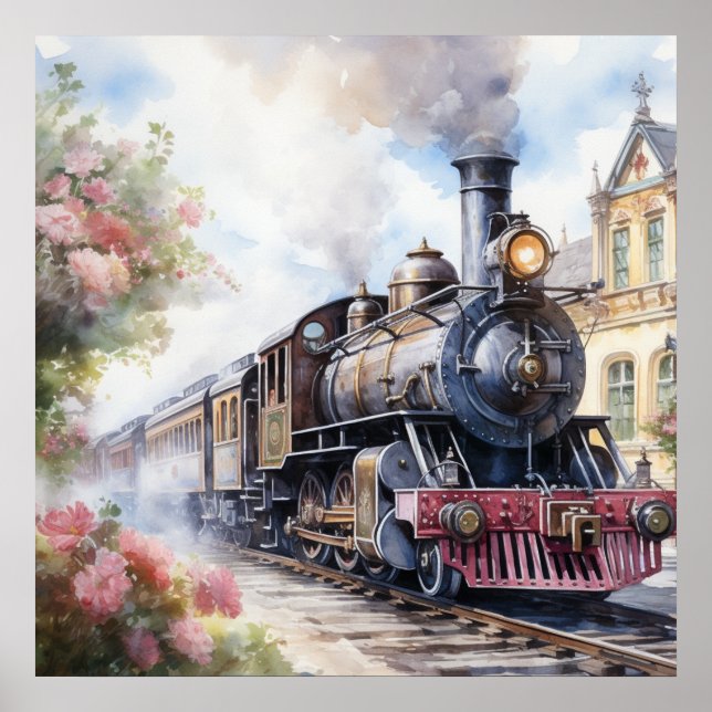 Poster Cena de paisagem com um trem vitoriano (Frente)