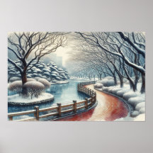 Cena de parque de inverno em aquarela