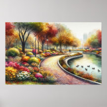 Cena de parque outonal em aquarela