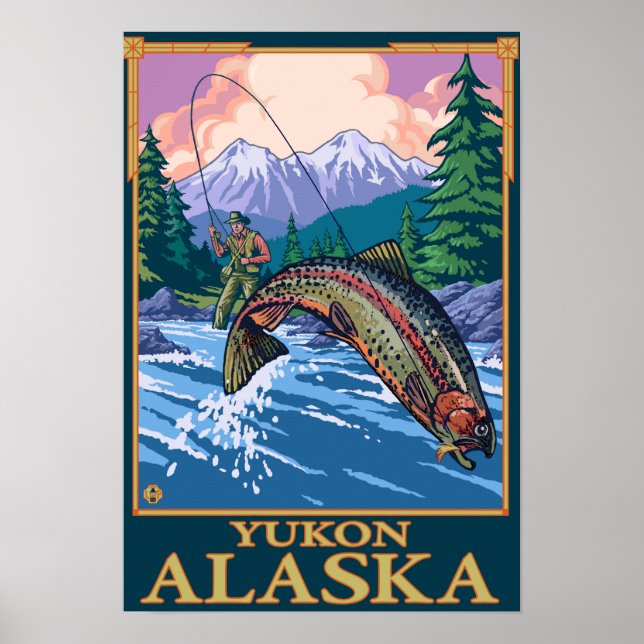 Pôster Cena de Pesca com Mosca - Yukon, Alasca (Frente)