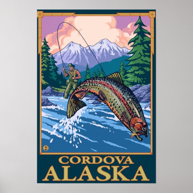 Poster Cena de Pesca de Voo - Córdova, Alasca (Frente)