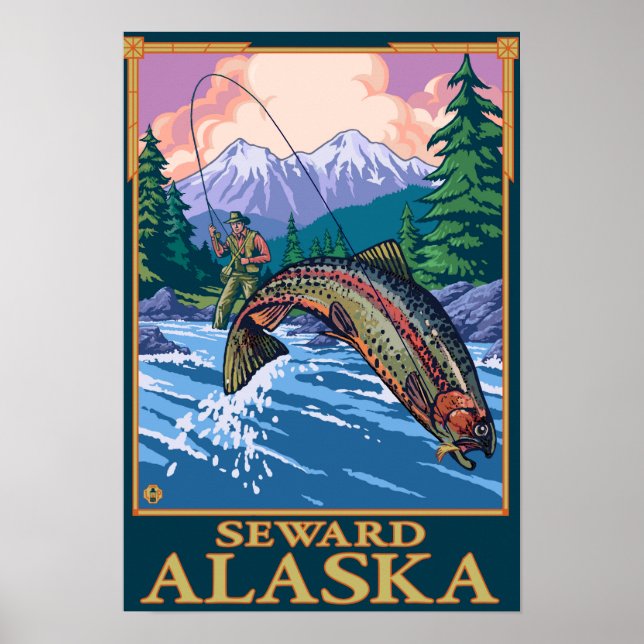 Poster Cena de Pesca de Voo - Seward, Alasca (Frente)