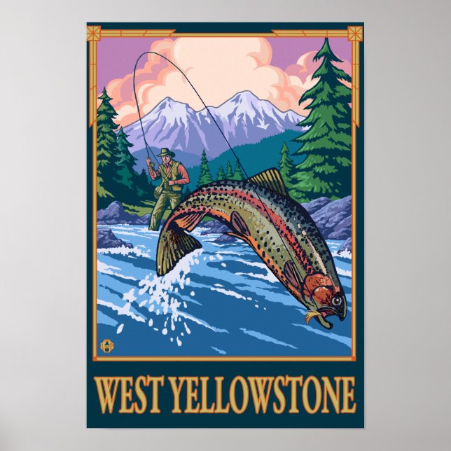 Pôster Cena de Pesca de Voo - West Yellowstone (Frente)