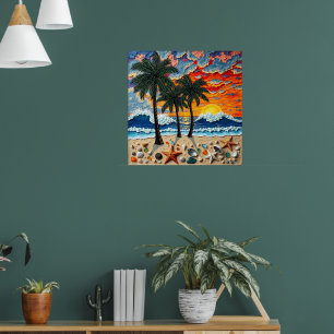 Poster Cena de Praia Linda com Palmeiras