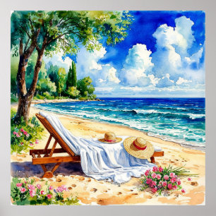 Poster Cena de Praia Relaxante com Cadeira de Descanso