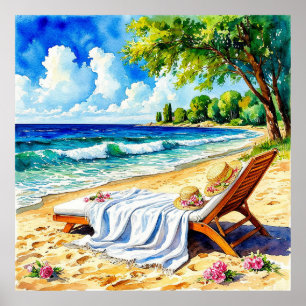 Poster Cena de Praia Relaxante com Cadeira de Descanso