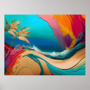 Poster Cena de Praia Tropical Abstrata Vibrante