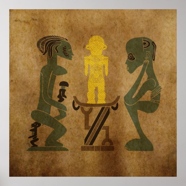 Poster Cena de ritual de esculpir rochas tribais africana (Frente)