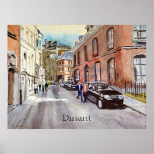 Poster Cena de Rua em Dinant Bélgica Aquarela