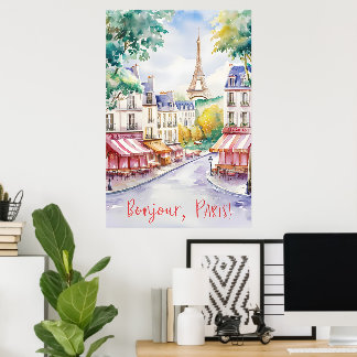 Poster Cena de Rua Parisiense com Torre Eiffel