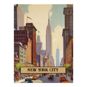 Pôster Cena de Rua Vintage da Cidade de Nova York com Tex