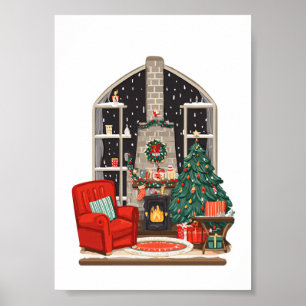 Poster Cena de Sala de Natal Aconchegante – Férias Quente