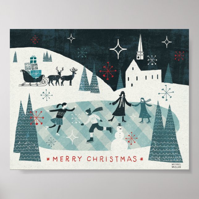 Poster Cena de Skating Christmastime da feliz (Frente)