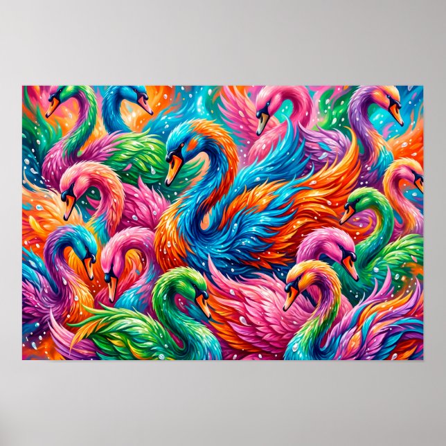 Poster Cena de Sonho de Cisne Vibrante – Boho Psicodélico (Frente)