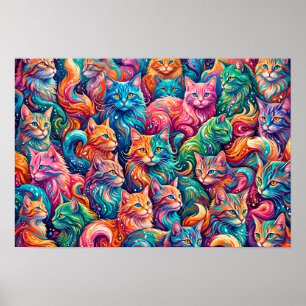 Poster Cena de Sonho de Gato Vibrante – Boho Psicodélico