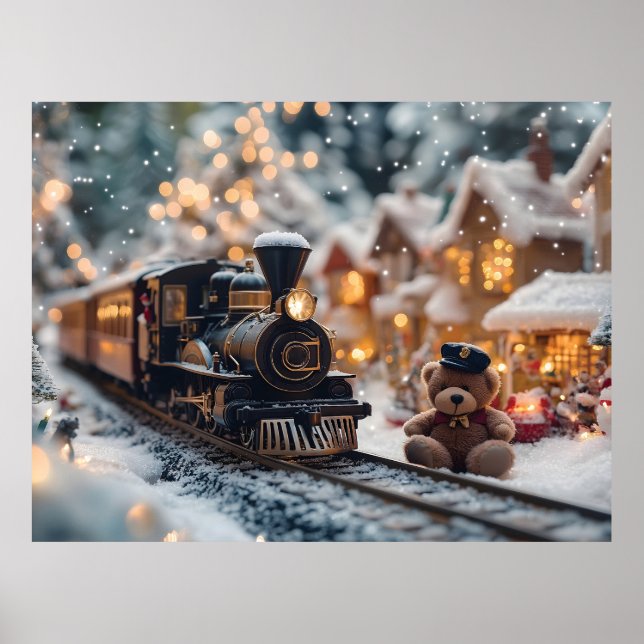 Poster Cena de Trem de Natal Mágico com Urso de Teddy (Frente)