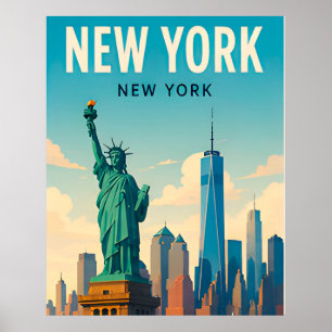 Poster Cena de viagem da silhueta de Manhattan na cidade