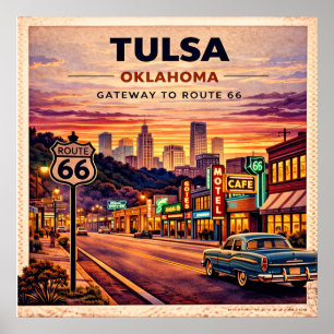 Poster Cena de viagem pela Rota 66 em Tulsa Oklahoma vint