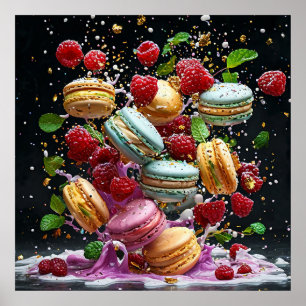 Poster Cena dinâmica de macarons em uma explosão de cores