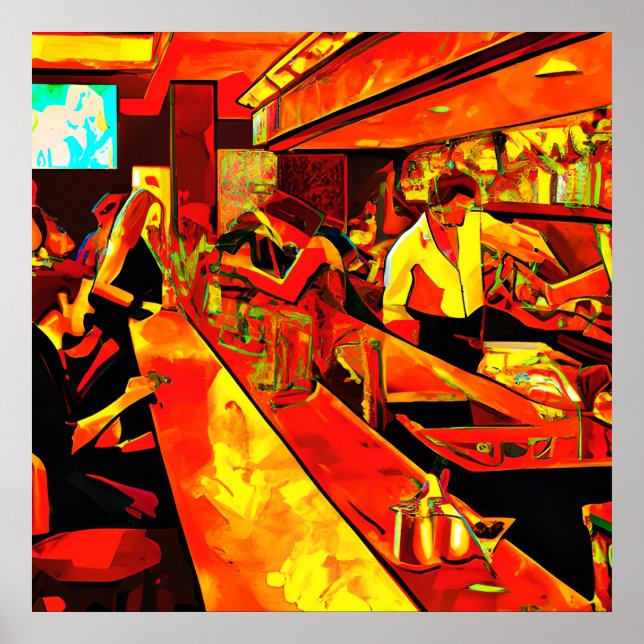 Poster Cena Divertida de Bar | Barman e Clientes (Frente)