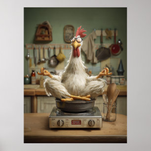 Poster Cena Divertida de Cozinha de Frango Zen
