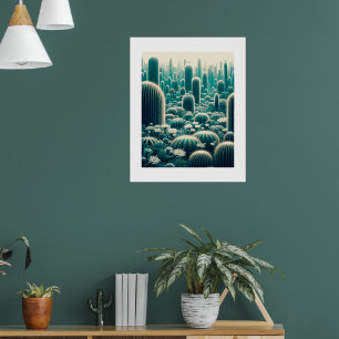 Poster Cena do deserto vibrante, cactos altos, silhueta p