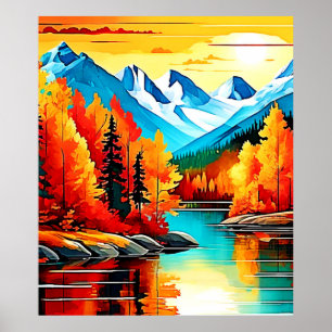 Poster Cena do Lago Autumn Mountain