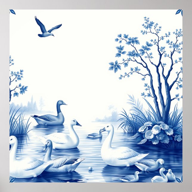 Poster Cena do Lago dos Cisnes Blue Willow (Frente)