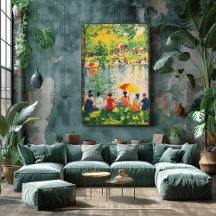 Cena do Parque Pointillism com Cores de Verão Vibr