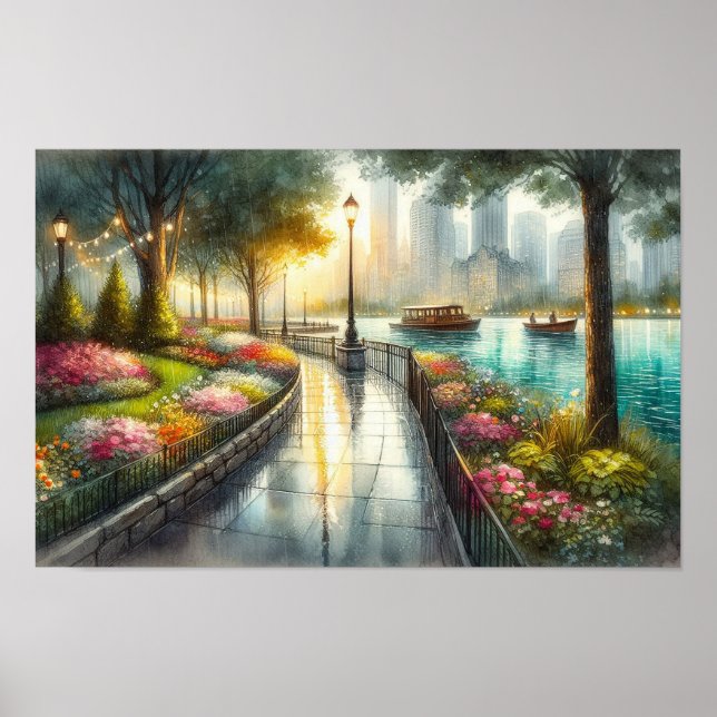 Poster Cena do Parque Rainy da Aquarela (Frente)