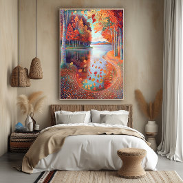 Poster Cena do Rio Autumn no Estilo Pointilista